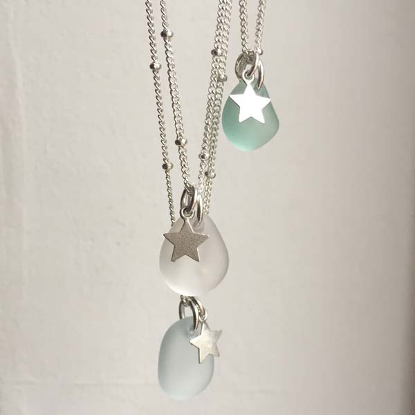 Sea glass & star satellite chain necklace