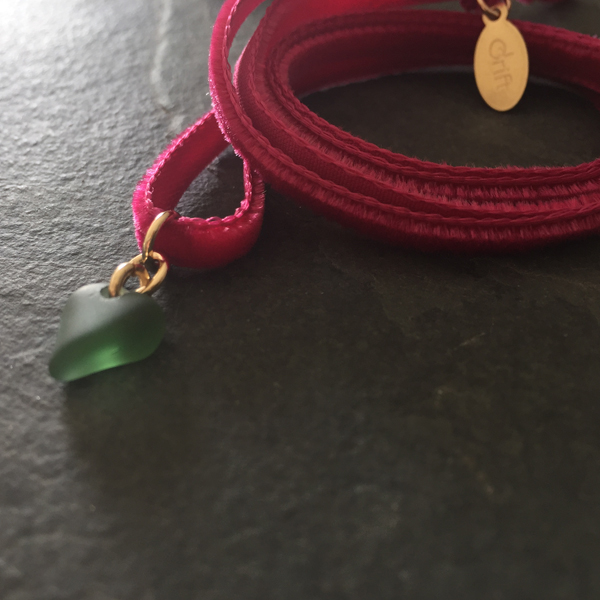 Velvet choker with sea glass droplet