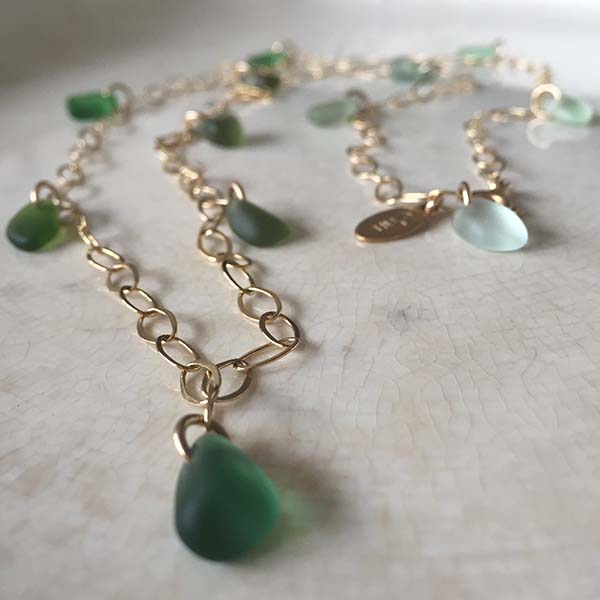Long sea glass charm necklace