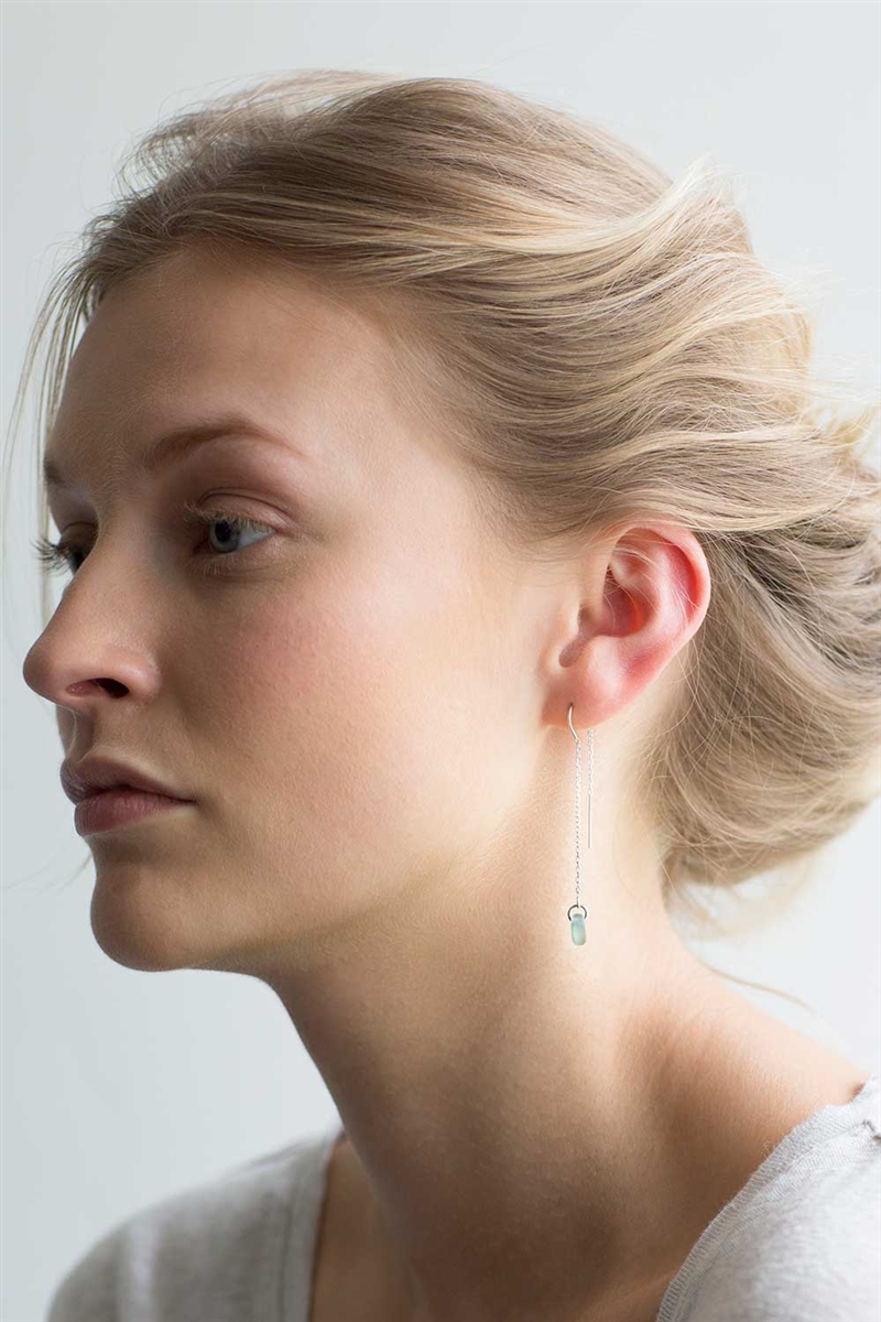 Sterling silver threader earrings with sea glass droplets