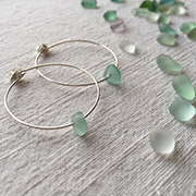 Fine wire hoop earrings with sea glass nugget in silver