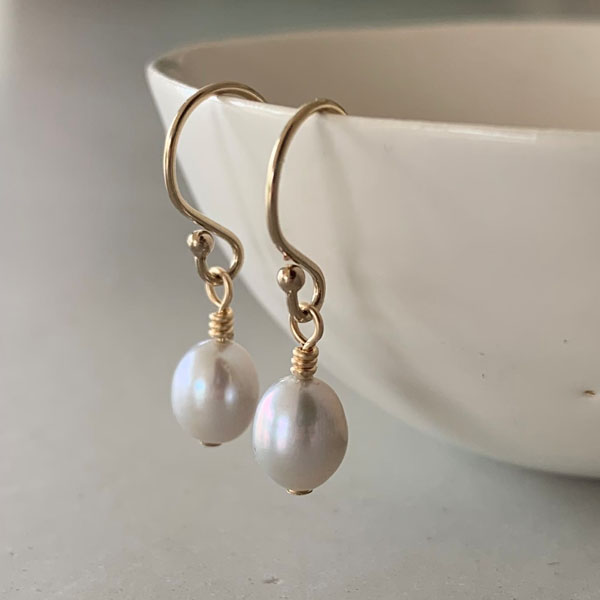 Delicate silver grey pearl drop earrings