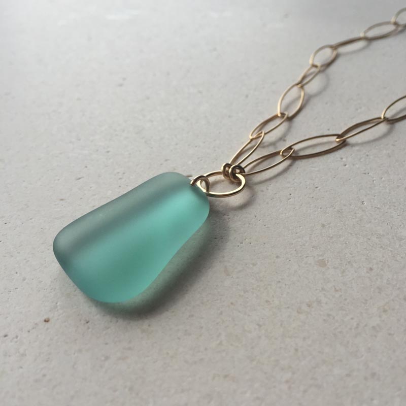 Sea glass pendant on a jumbo link chain