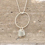 Sea glass tear drop on silver ring & bead chain