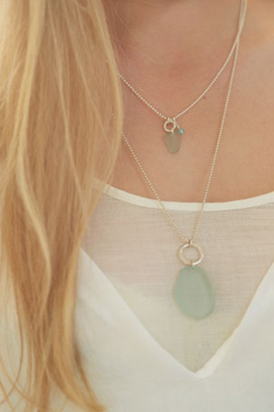 Long silver sea glass pendant