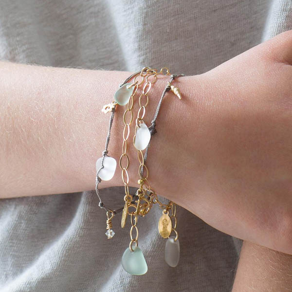 Gold sea glass charm bracelet 