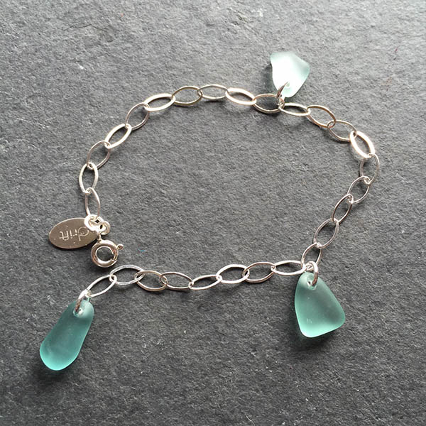 Silver sea glass charm bracelet
