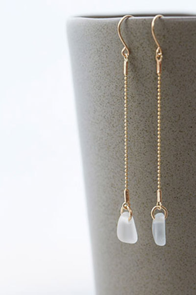Sea glass drop earrings on long bead chain