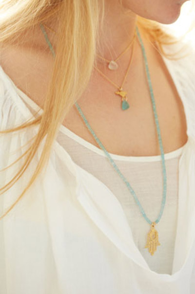 Faceted semi-precious bead necklace with large Hand of Fatima