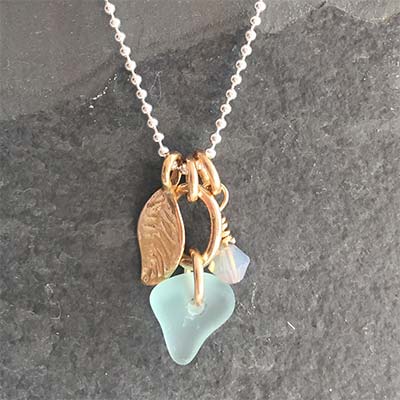 Sea glass charm necklace gold & silver