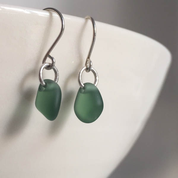 Silver earrings with sea glass drops