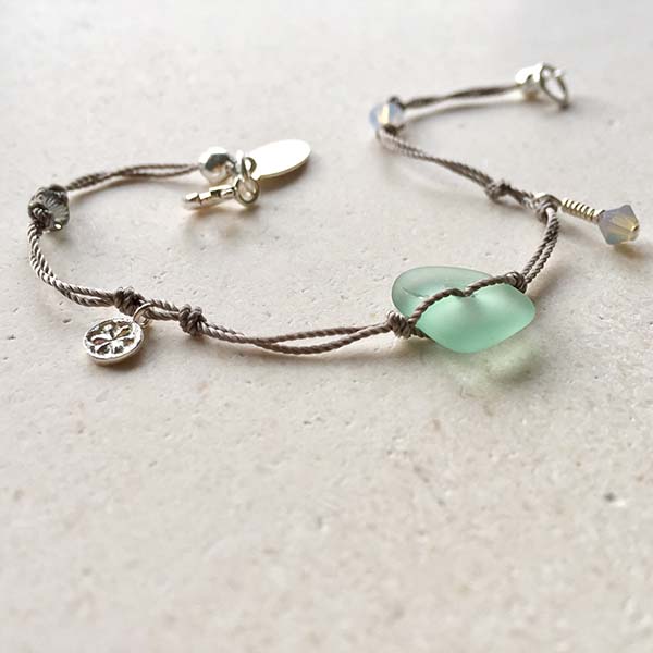 1 piece sea glass bracelet, silver