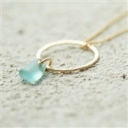 Sea glass tear drop on gold ring & bead chain